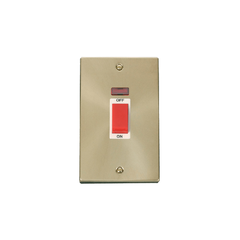 Click Deco 2 Gang 45A DP Switch with Neon Satin Brass Insert White