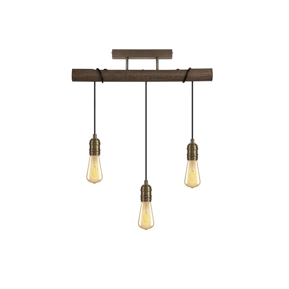 Luxuria Kasabian Flush Ceiling 3xE27 Medium Oak/Antique Brass