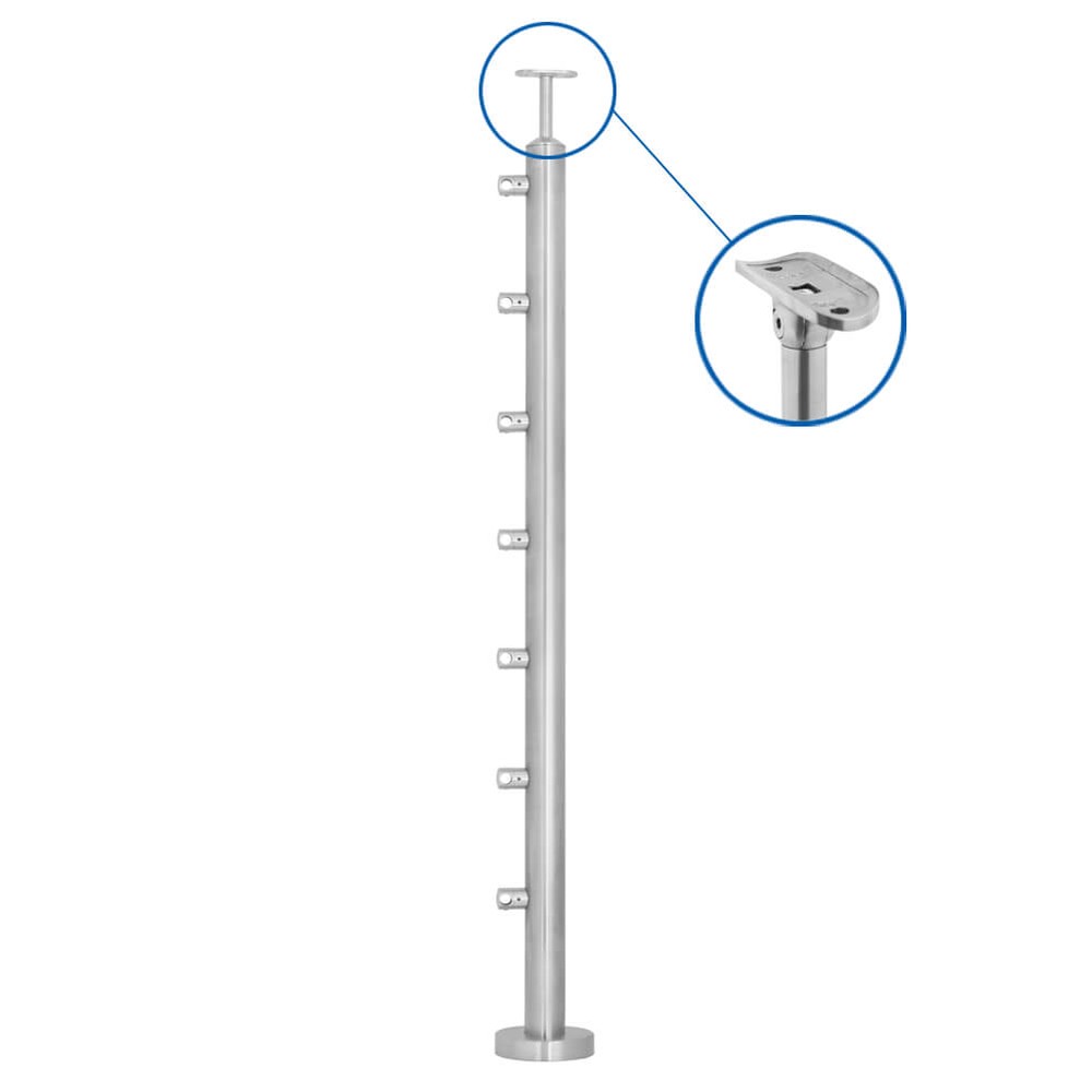 7 Bar Rail 48.3mm - Assembled Post C/W Welded Base Cover & 7 Bar Holders