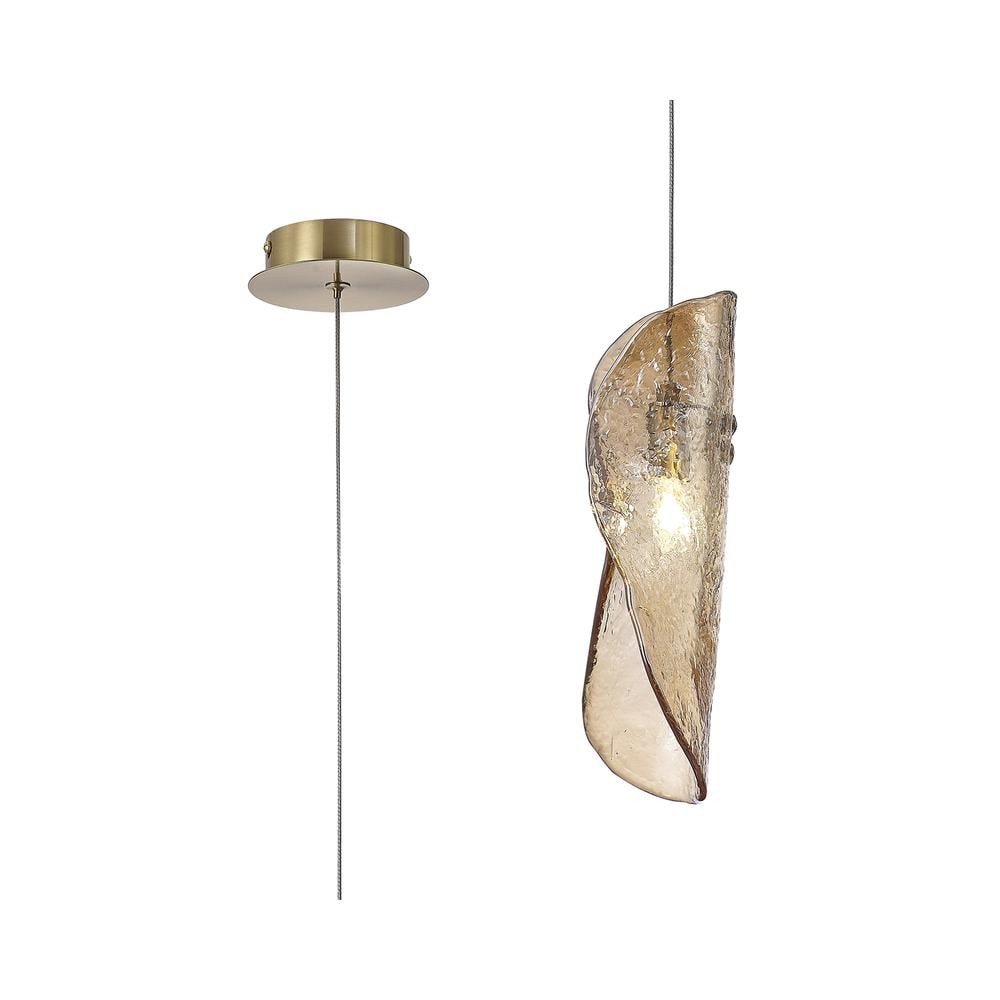 Luxuria Holmes 10cm Pendant 2m 1xG9 Brass/Polished Chrome & Cognac Glass