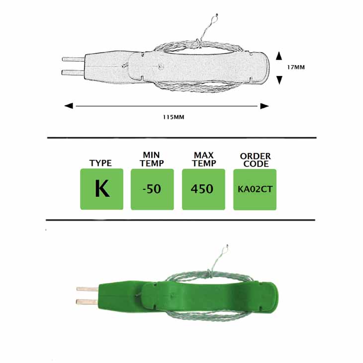 KA02CT - K Type Fibre Glass 1M Fine Wire complete with cable tidy