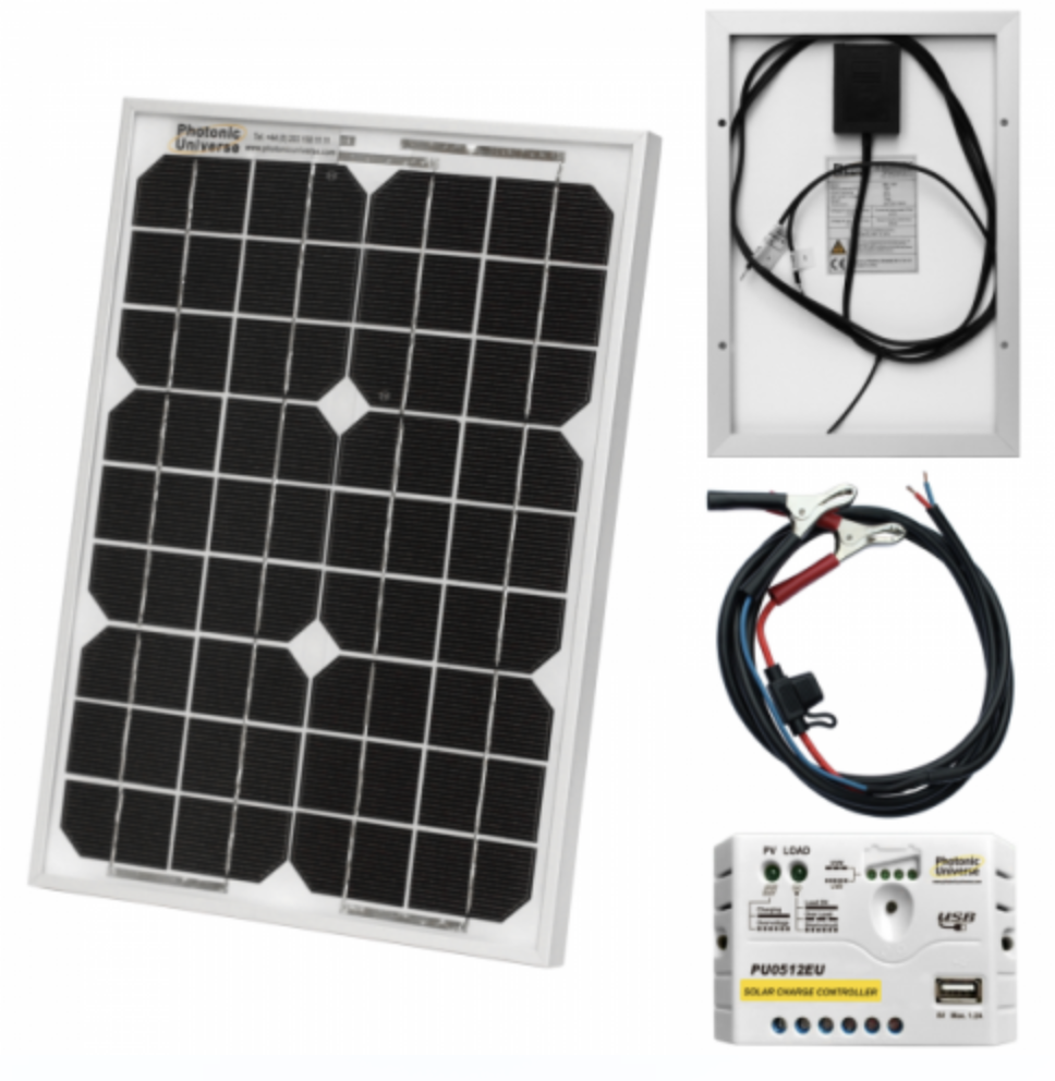 10W 12V Solar Trickle Charging Kit With 5A Solar Controller And Battery Cable With Crocodile Clips