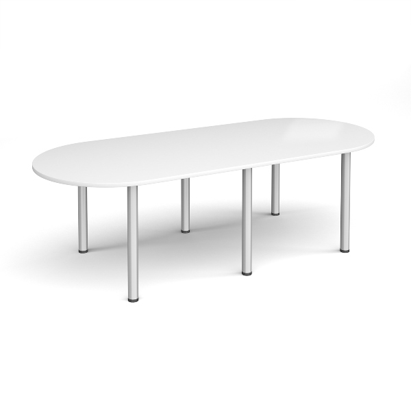 Radial End Meeting Table with Silver Legs 6 People - White