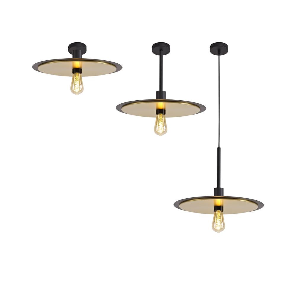 Luxuria Cirrus 43cm Single 3 In1 Ceiling Flush Semi Flush & Pendant Light 1 Light Adjustable E27 Black/Gold