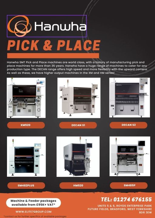 SMT pick and place machines from Hanwha to suit any budget or project