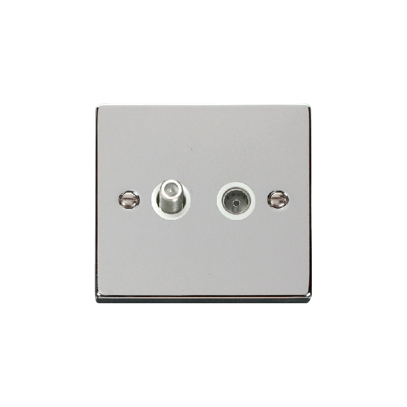 Click Deco 1G Non-Isolated Satellite and Coaxial Socket Outlet Polished Chrome Insert White