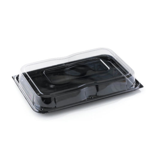DS2'' - Large Rectangular Black Buffet Tray & Lid Combo - Cased 2'' Bases + 2'' Lids