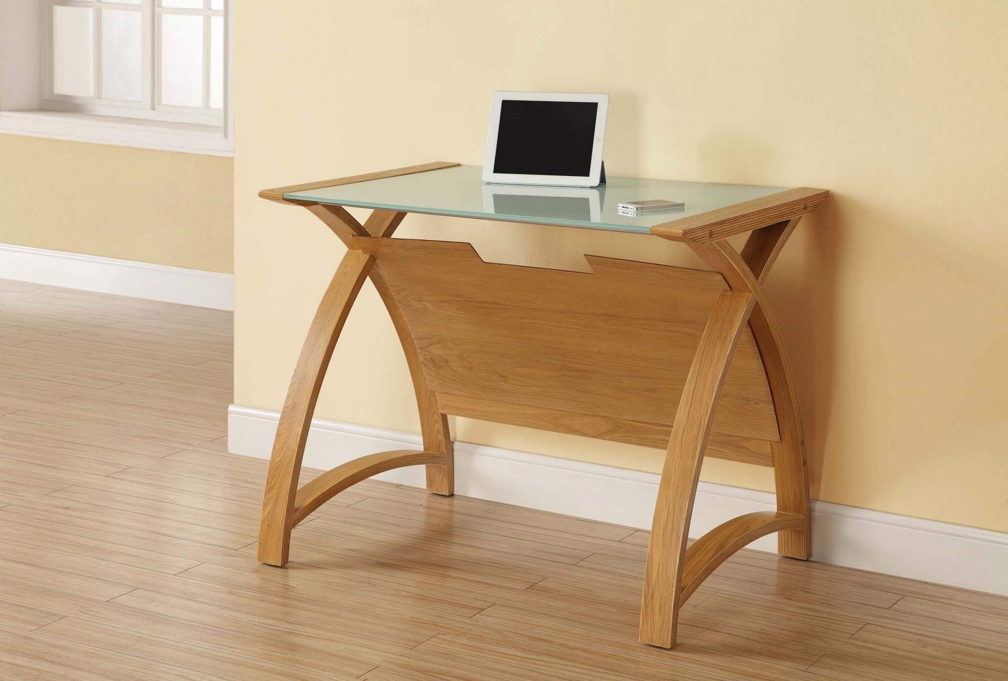 Compact Glass Office Desk Oak Frame PC201-LT-900-OW Near Me