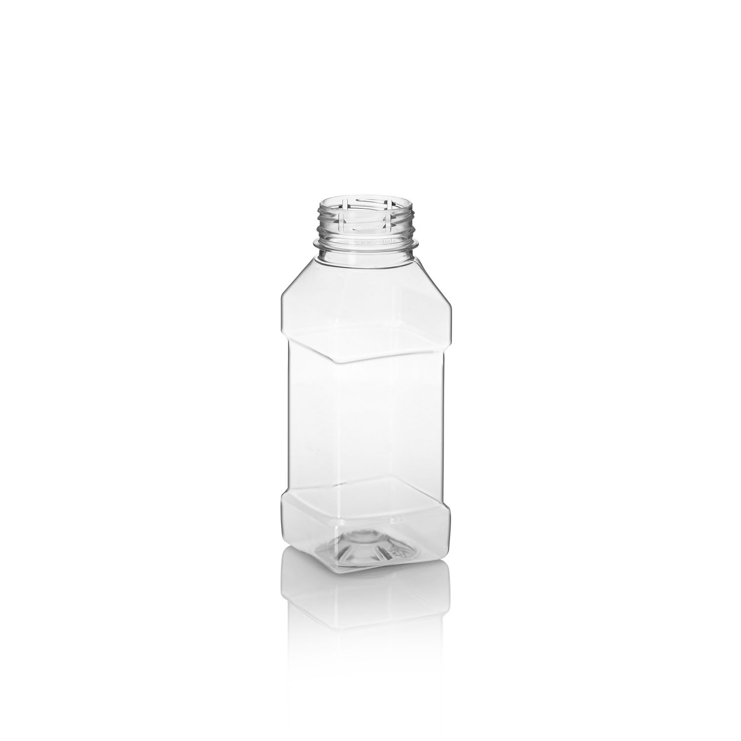 Stockists Of 250ml Clear PET 30% PCR Square Juice Bottle