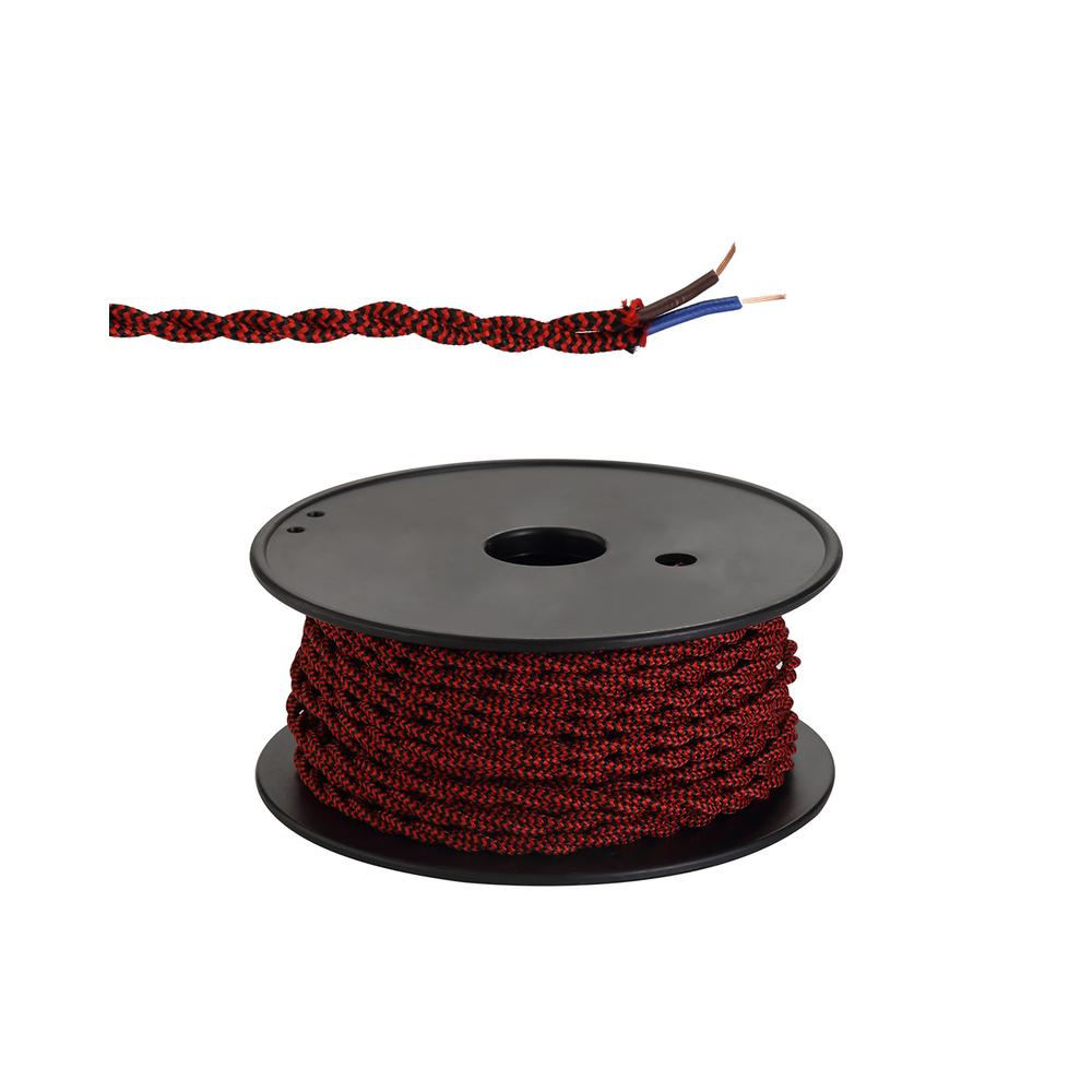 Luxuria Glorelle 25m Roll Red & Black Wave Stripe Braided Twisted 2 Core 0.75mm Cable