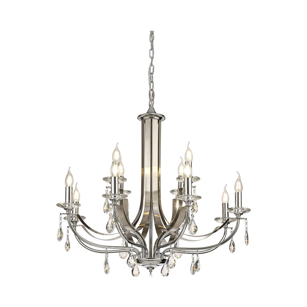 Luxuria Quincey 82cm Pendant 12 Light E14 Polished Chrome/Satin Nickel/Clear Crystal