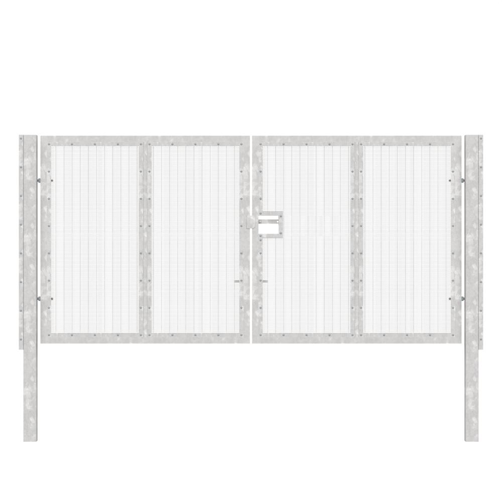 358 Wire Double Leaf Gate H 2.1 x 4mGalvanised Finish, Concrete-In