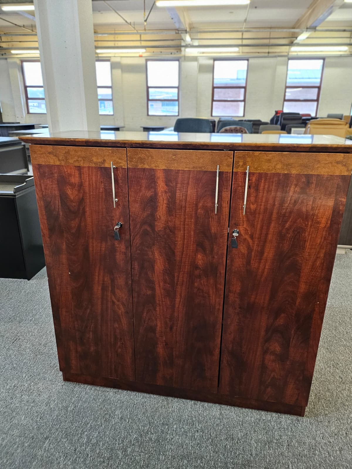 Suppliers Of EX SHOWROOM - Mahogany Three Door Tall Locking Cupboard - 1860T-3DR UK