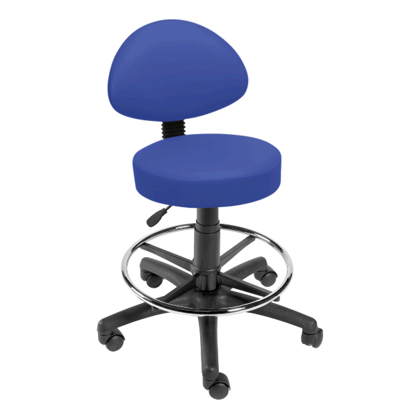 Gas Lift Examination Stool with Back Rest and Foot Ring - Mid Blue