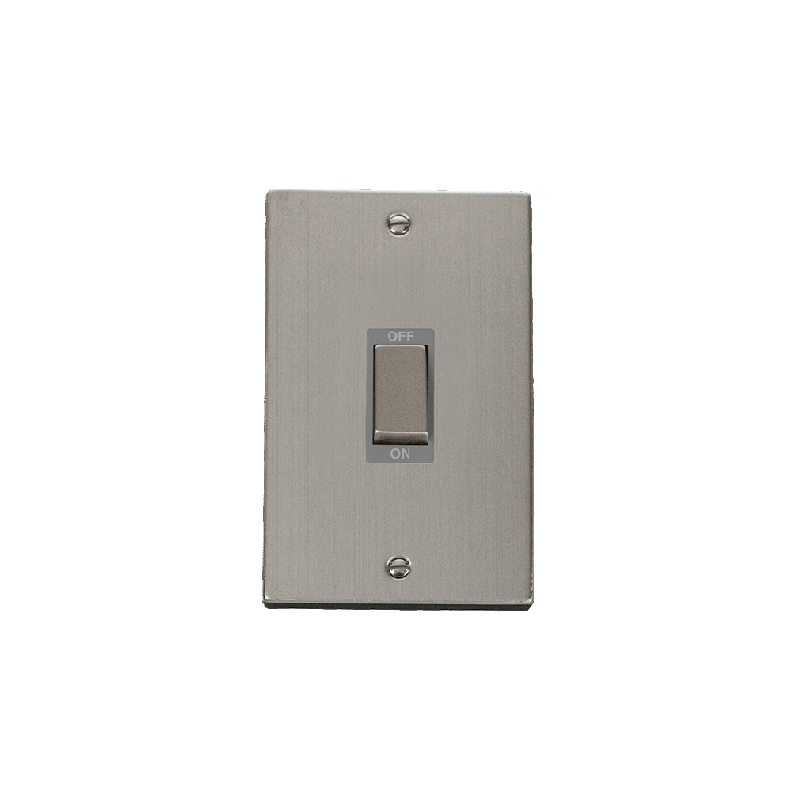 Click Deco 45A Ingot 2 Gang DP Switch Stainless Steel Insert Grey