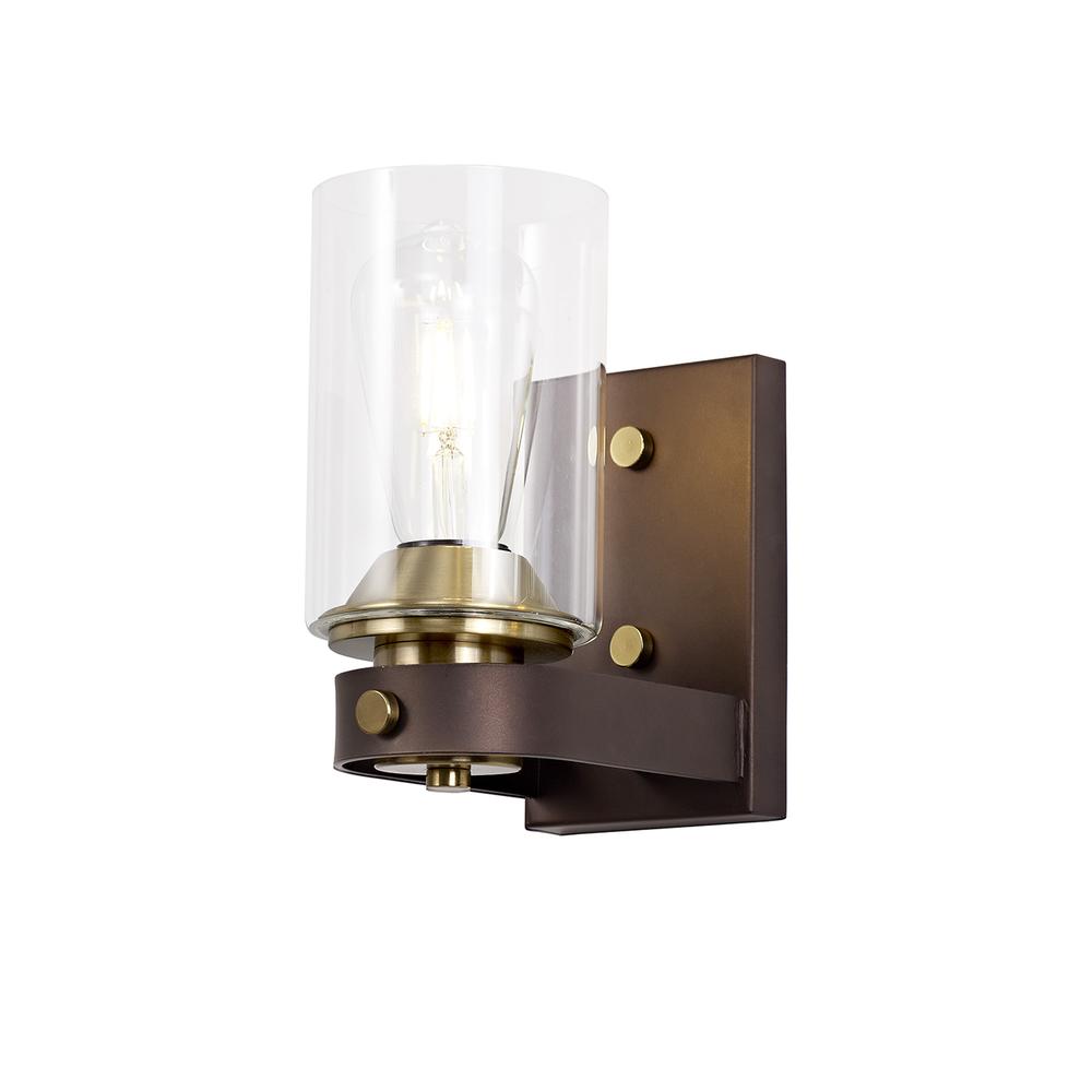 Luxuria Tiffany Wall Light 1 Light E27 Brown Oxide/Gold Bronze With Clear Glass Shades