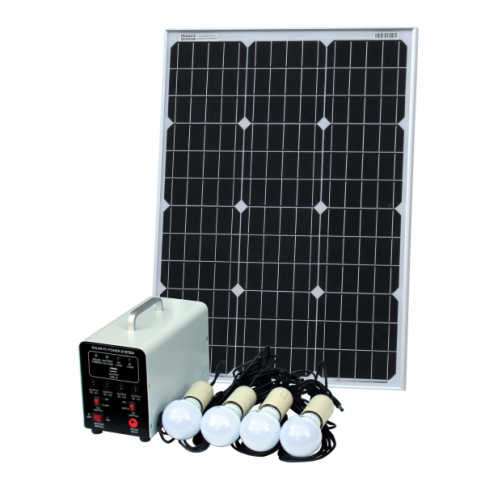 Off-Grid Solar Lighting System With 60W Solar Panel, 4 Led Lights, Solar Charge Controller And Lithium Battery