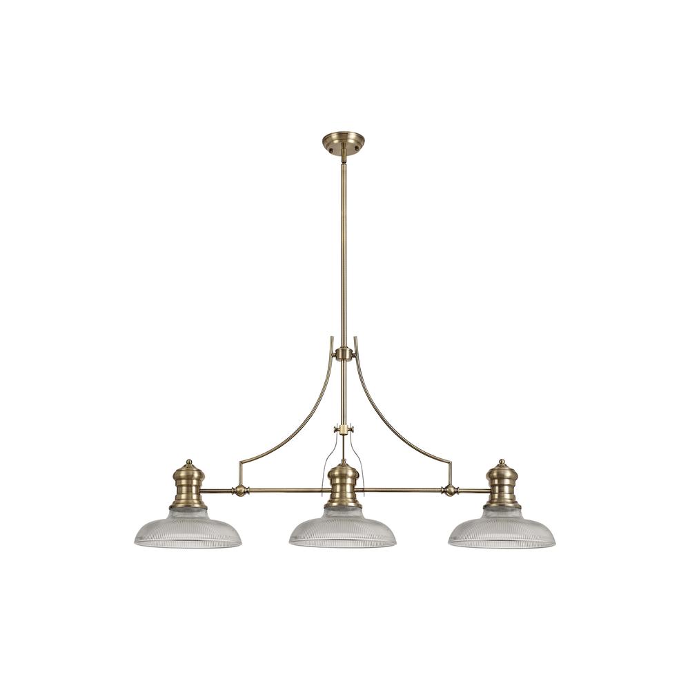 Luxuria Serena 3 Light Linear Pendant E27 With 30cm Round Glass Shade Antique Brass Clear