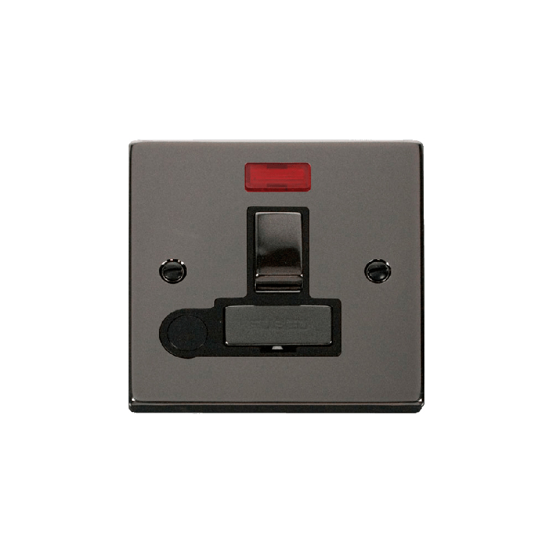 Click Deco 13A Fused 'Ingot' DP Switched Connection Unit With Flex Outlet & Neon Black Nickel Insert Black