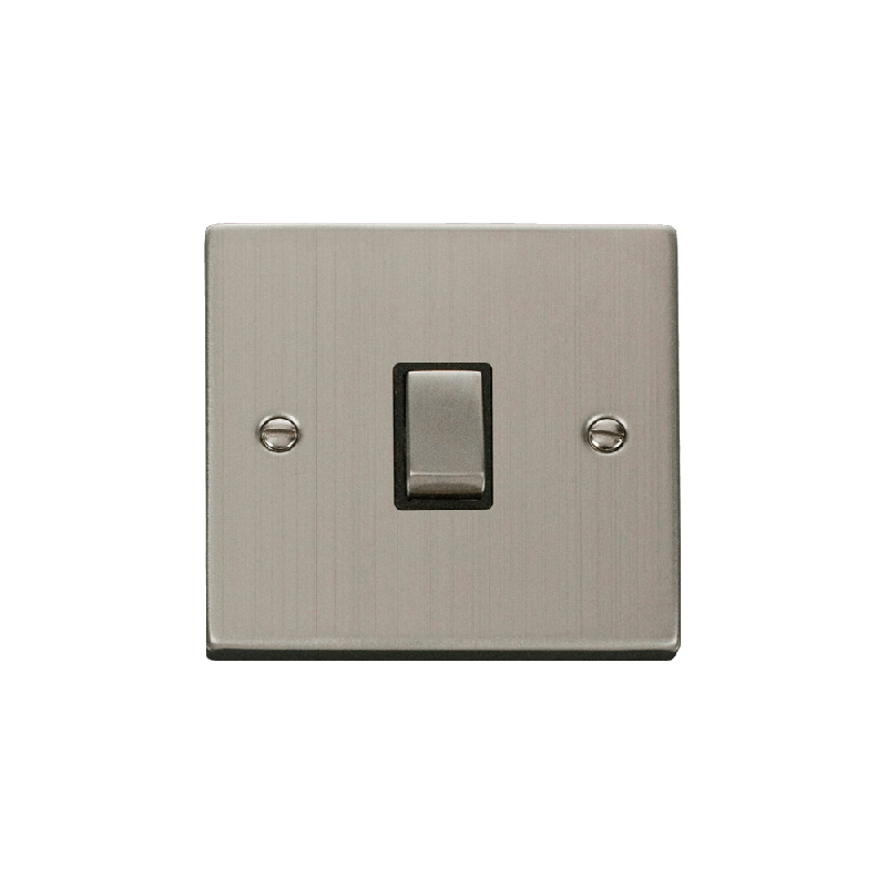 Click Deco 20A 1 Gang Double Pole 'Ingot' Switch Stainless Steel Insert Black