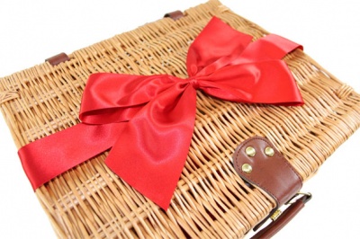 Superior NATURAL WICKER Hamper (14") with Eco-Friendly RED Bow - MEDIUM