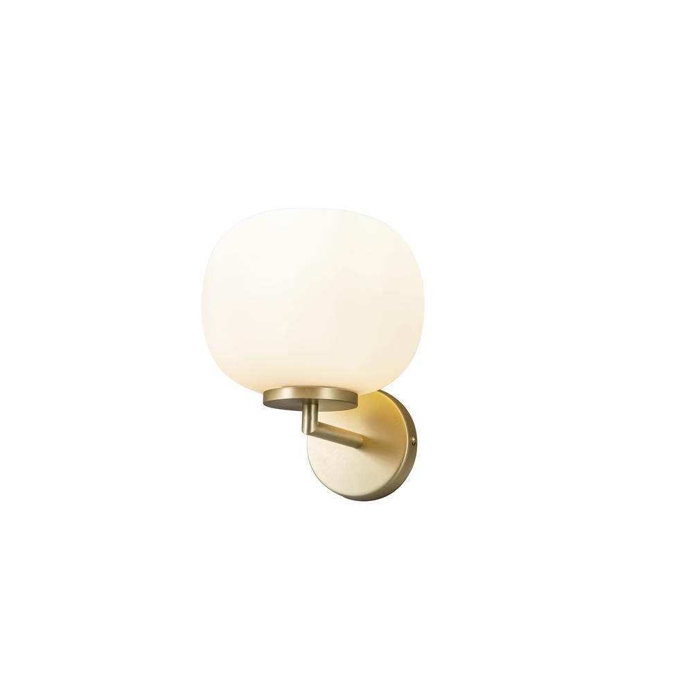 Luxuria Lumina Small Oval Ball Wall Light E27 Satin Gold Base With Frosted White Glass Globe