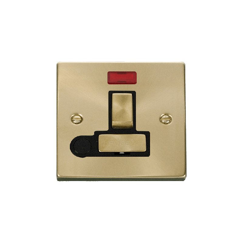 Click Deco 13A Fused 'Ingot' DP Switched Connection Unit With Flex Outlet & Neon Satin Brass Insert Black