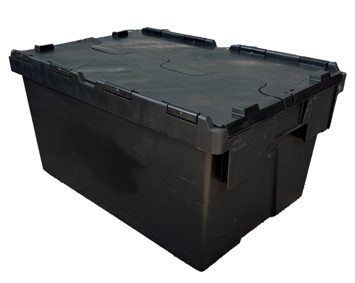 LIGHTLY USED 55 Litre Heavy Duty Attached Lid Container-Black