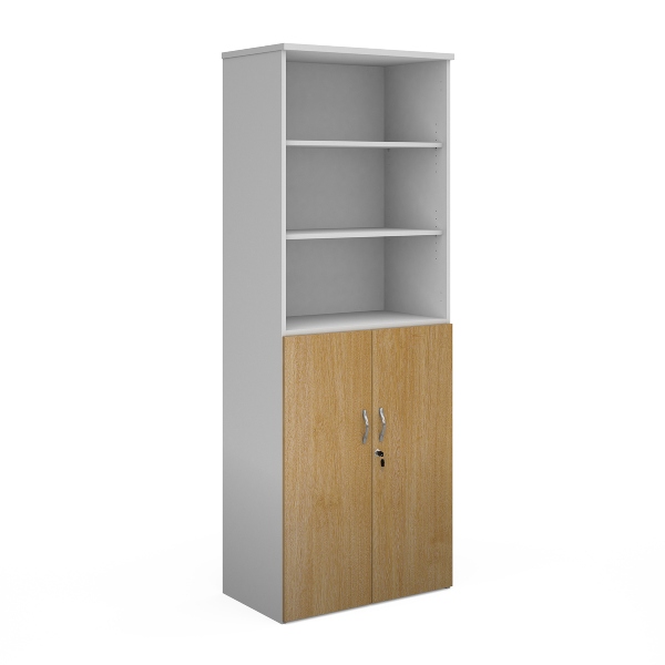 Duo Combination Unit with Open Top 5 Shelves - Oak and White