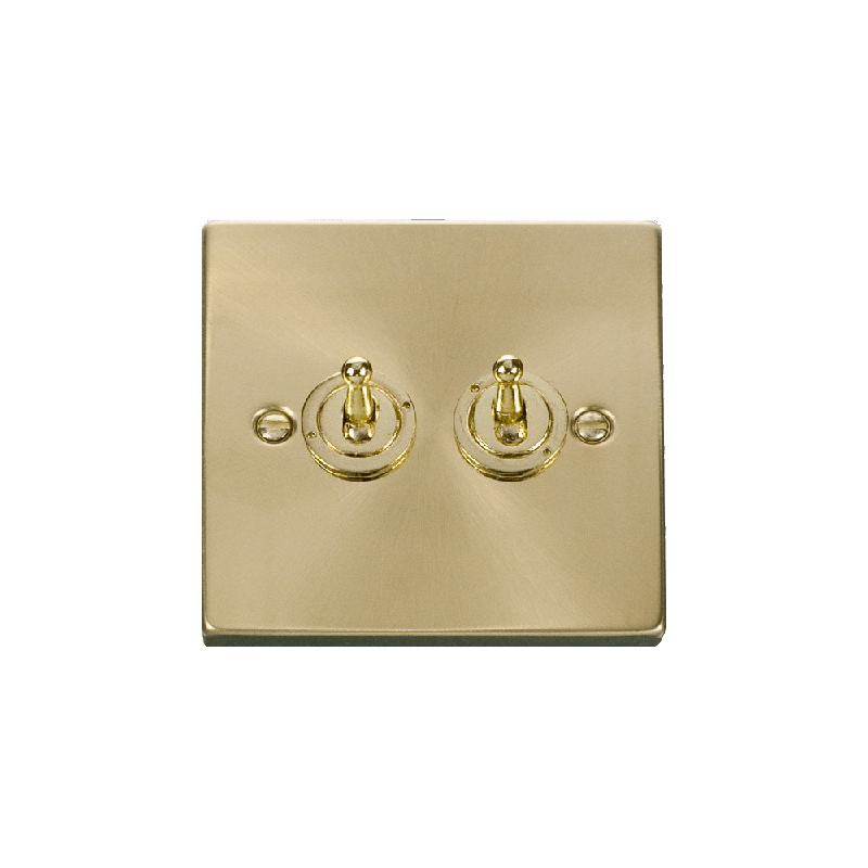 Click Deco 2 Gang 2 Way 10AX Toggle Switch Satin Brass