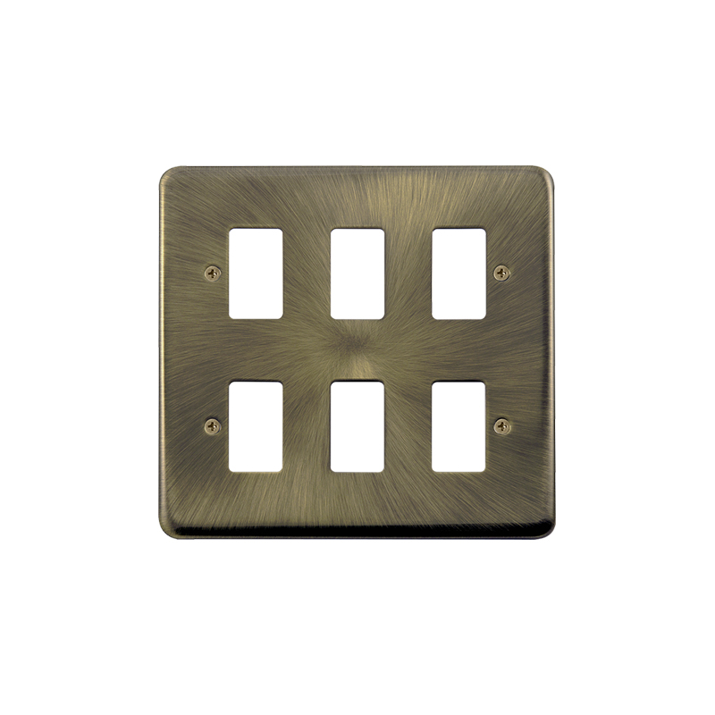 Click Deco Plus 6 Gang GridPro Frontplate Antique Brass