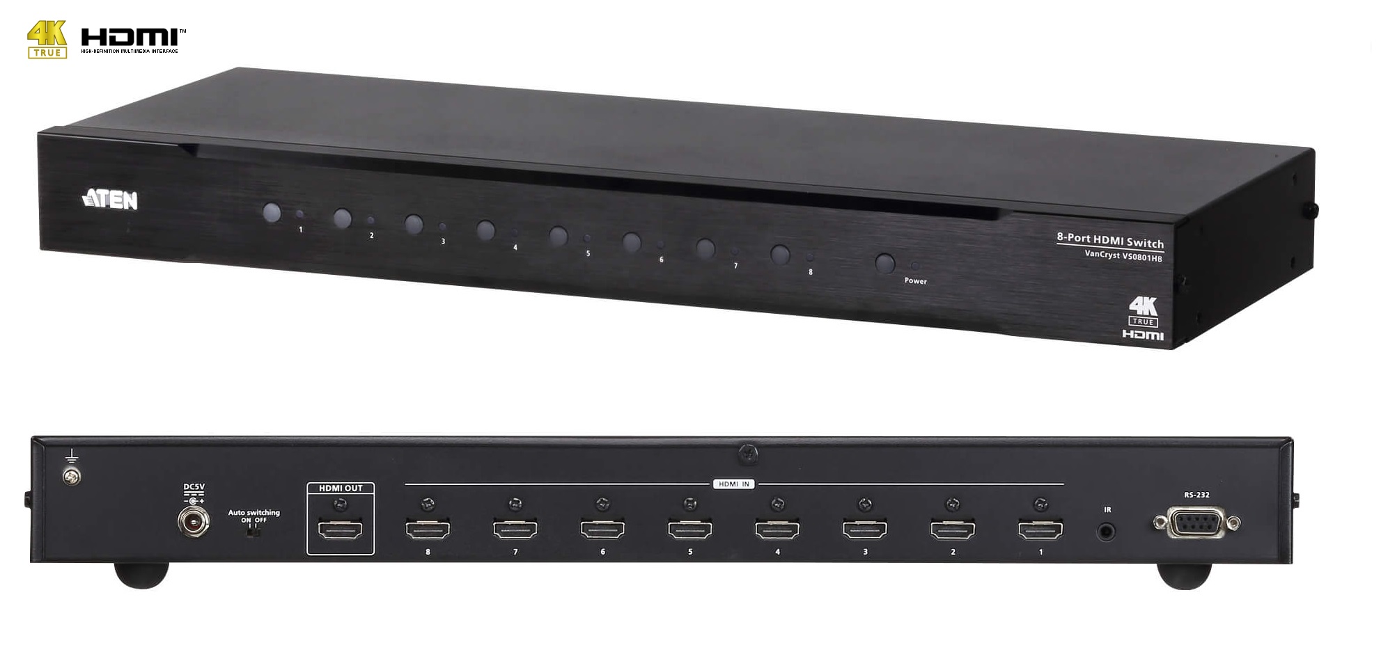 VS0801HB - Aten - 8 Port True 4K HDMI Switch (4096 x 2160 &#64; 60Hz 4:4:4), RS-232, IR