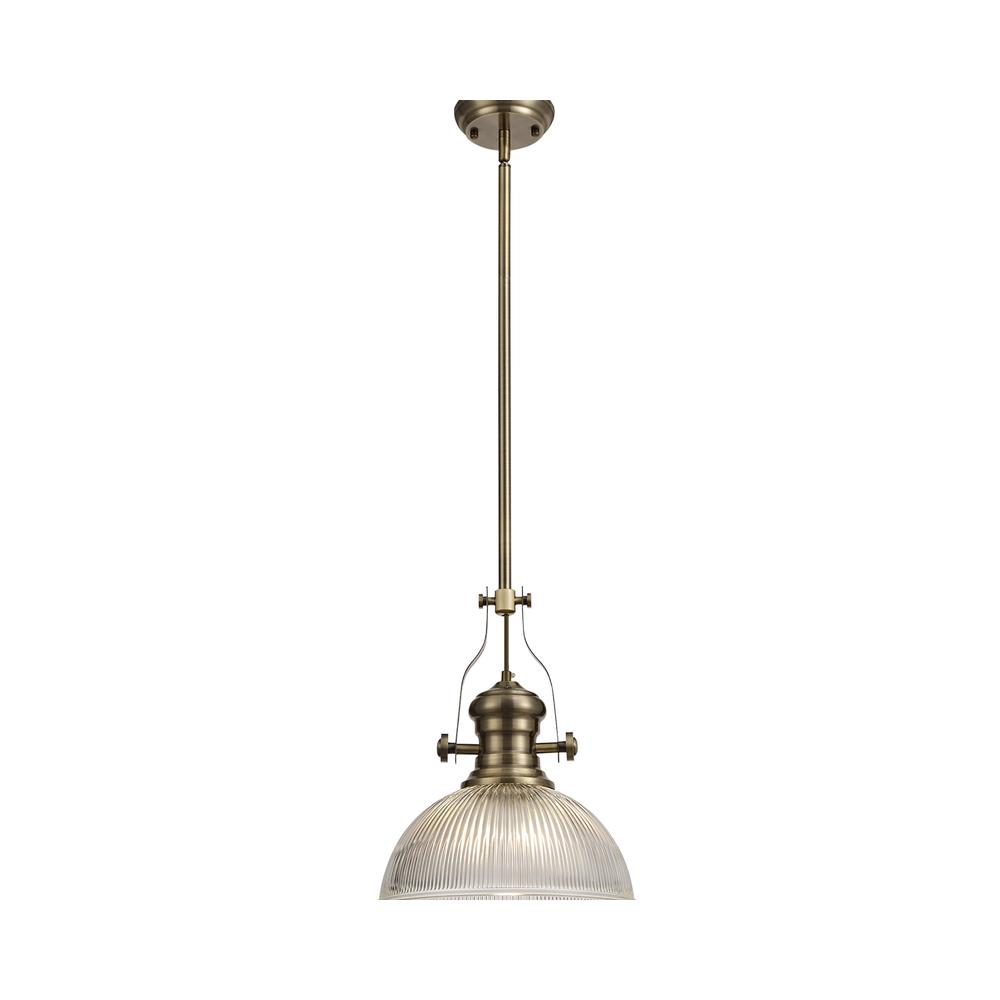 Luxuria Serena Pendant Light E27 With 30cm Dome Glass Shade Antique Brass/Clear