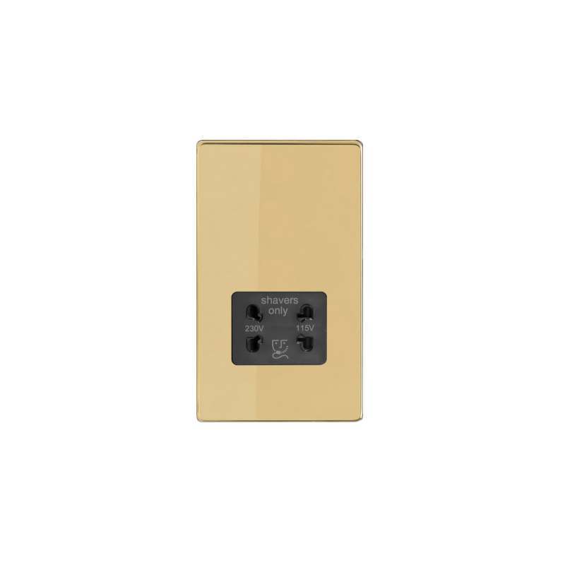 Varilight Screw Less Polished Brass Dual Voltage Shaver Socket Black