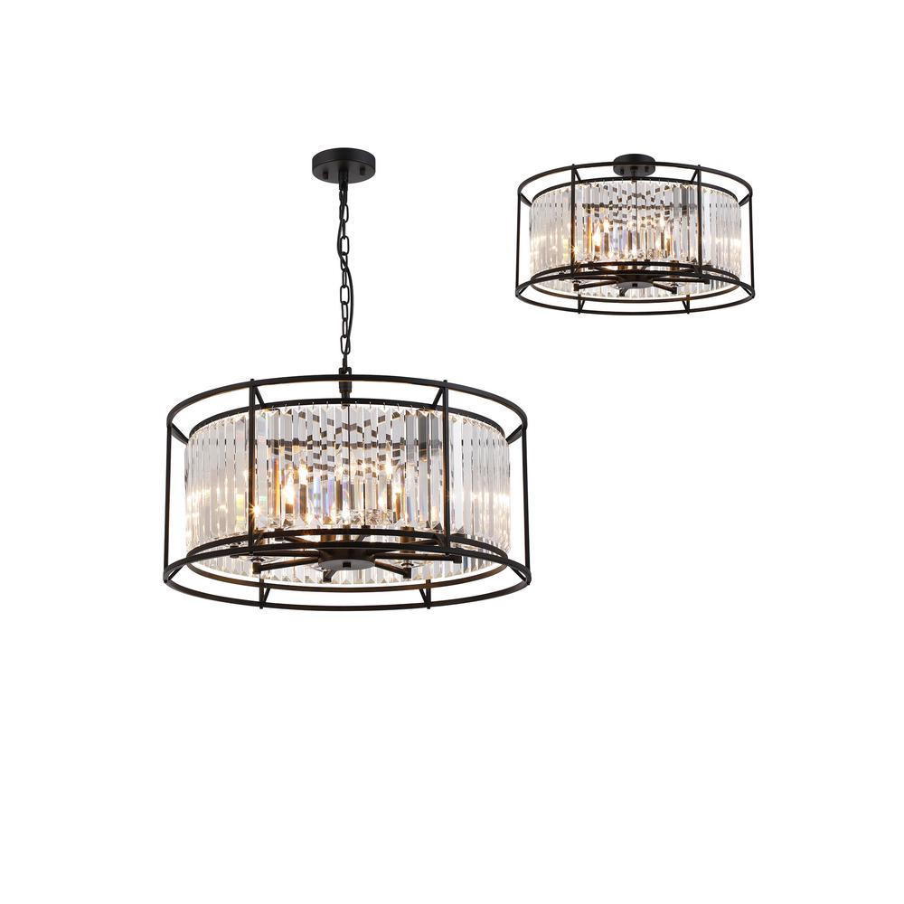 Luxuria Pantheon 65cm Pendant / Semi Ceiling Convertible 8xE14 Satin Black / Clear