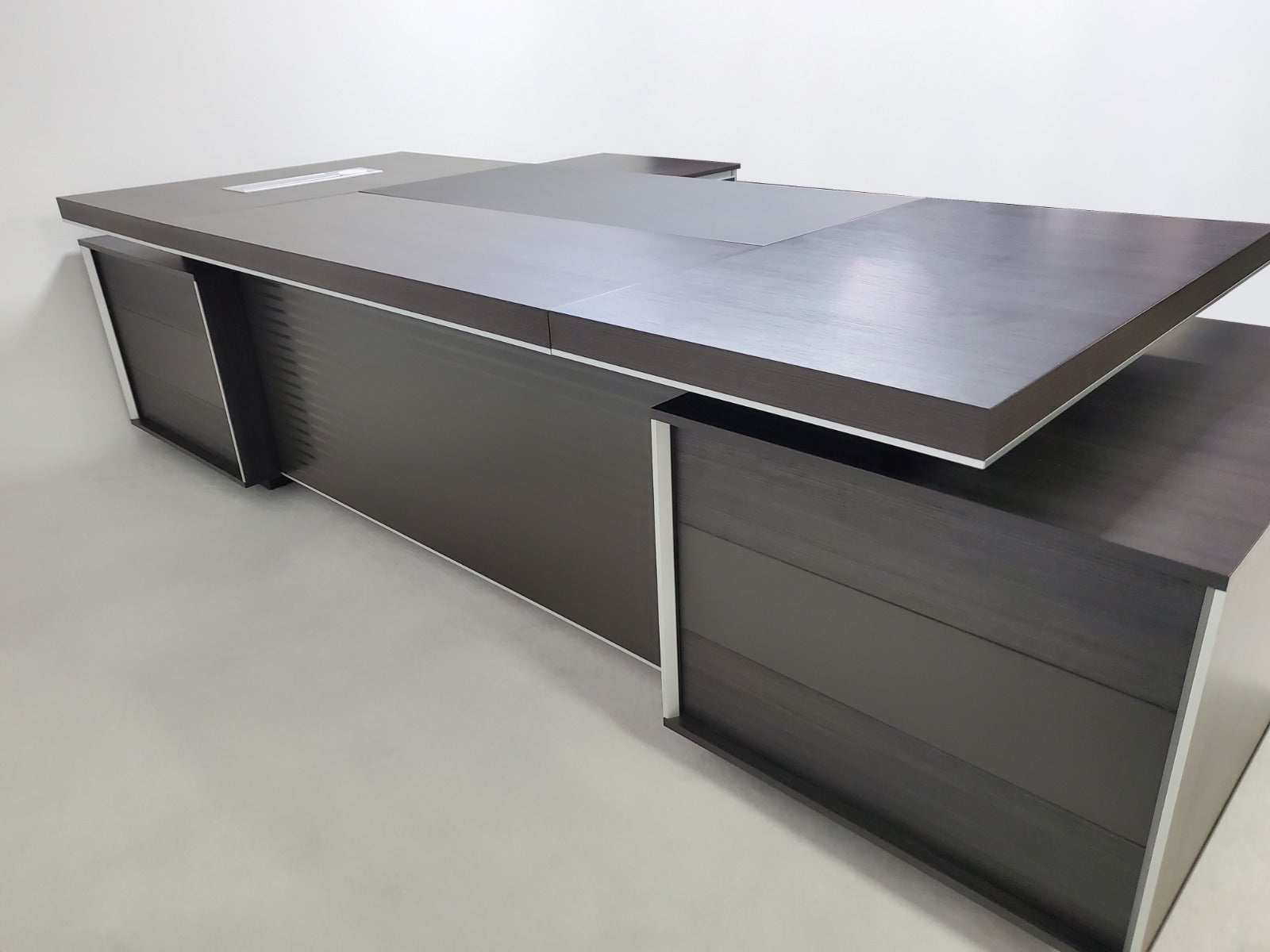 Large Modern Grey Oak Executive Office Desk with Integrated Cupboard and Return - BJS-D0128 Huddersfield