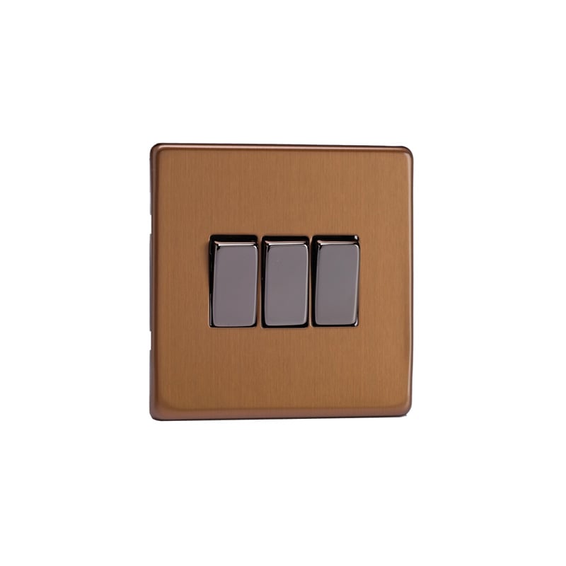 Varilight Urban 10A 3G Rocker Switch Brushed Bronze Screw Less Plate