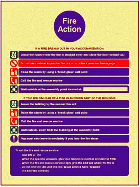 Action notice for housing with communal fire alarm and simultaneous evacuation strategy