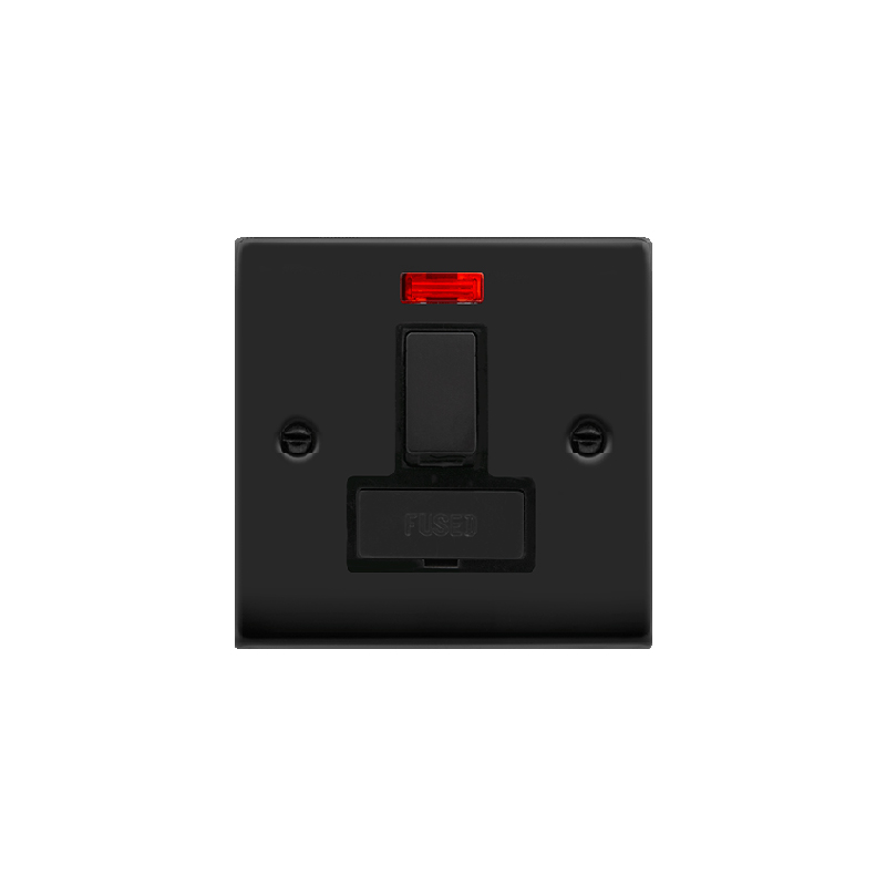 Click Deco 13A Fused 'Ingot' DP Switched Connection Unit With Neon Matt Black Insert Black