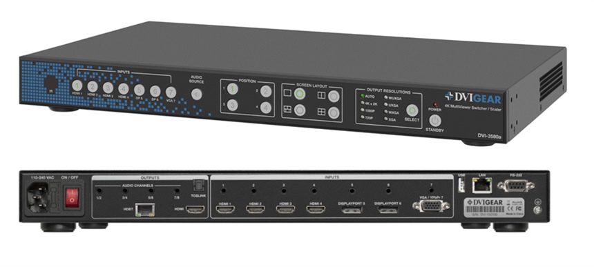 DVI-3580a - DVIGear - 4K MultiViewer Switcher / Scaler, Supporting 4K&#64;60p, seamless switching, upto 3840x2160