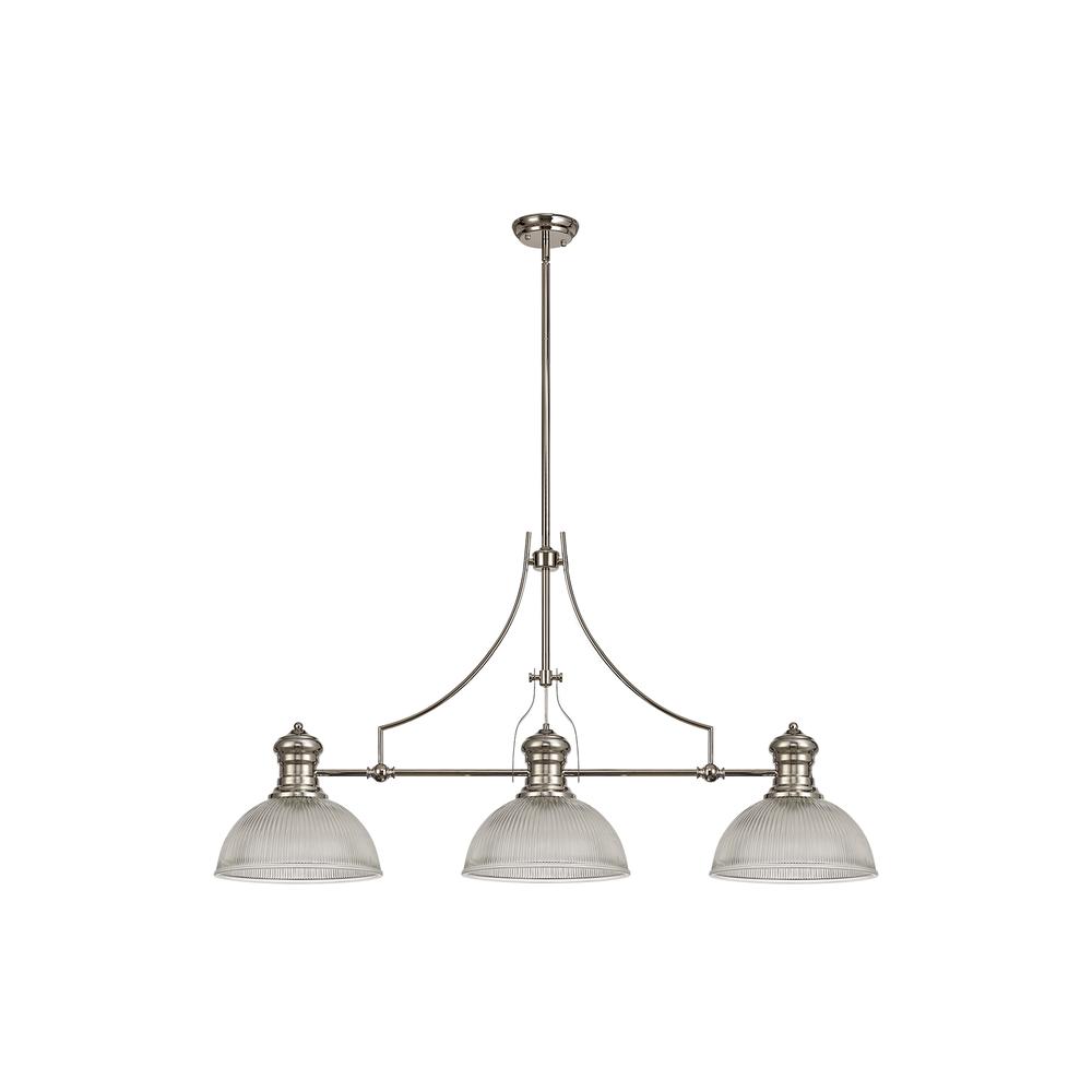 Luxuria Serena 3 Light Linear Pendant E27 With 30cm Dome Glass Shade Polished Nickel Clear