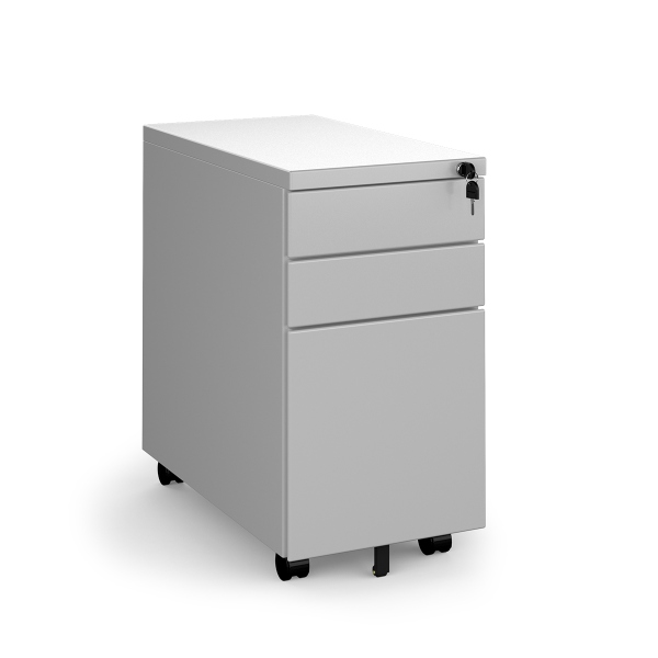 Steel 3 Drawer Narrow Mobile Pedestal - Silver