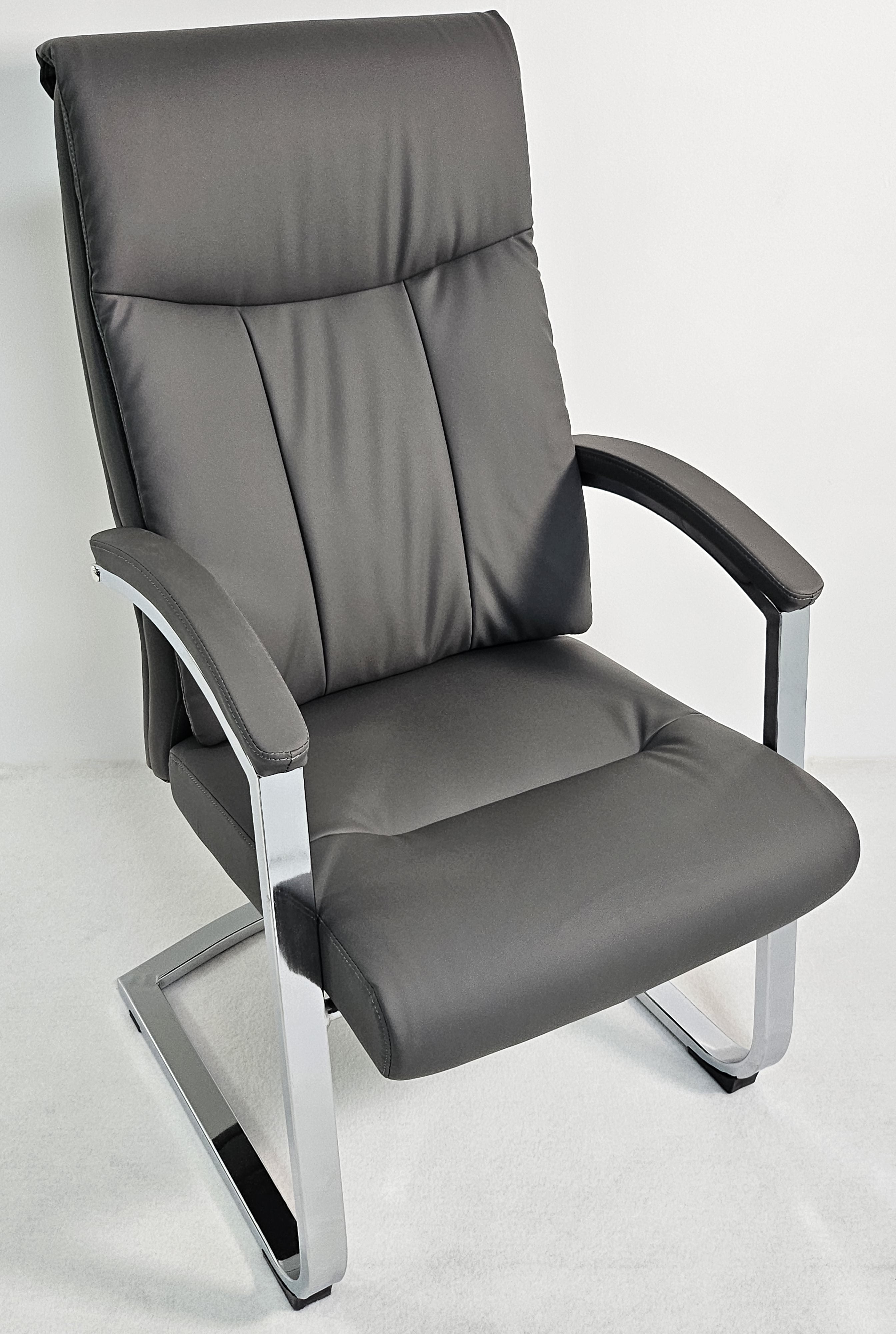 Specialising In Modern Chrome and Grey Leather Executive Visitor Chair -  FE-202 UK