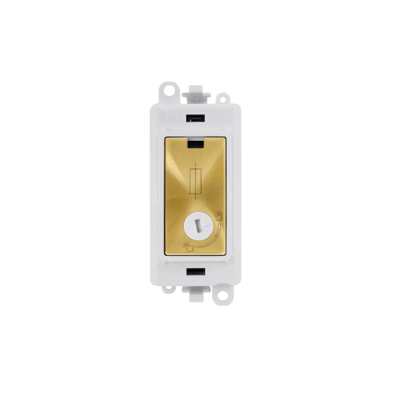 Click 20AX Satin Brass 13A Fused Lockable Module Insert Polar White