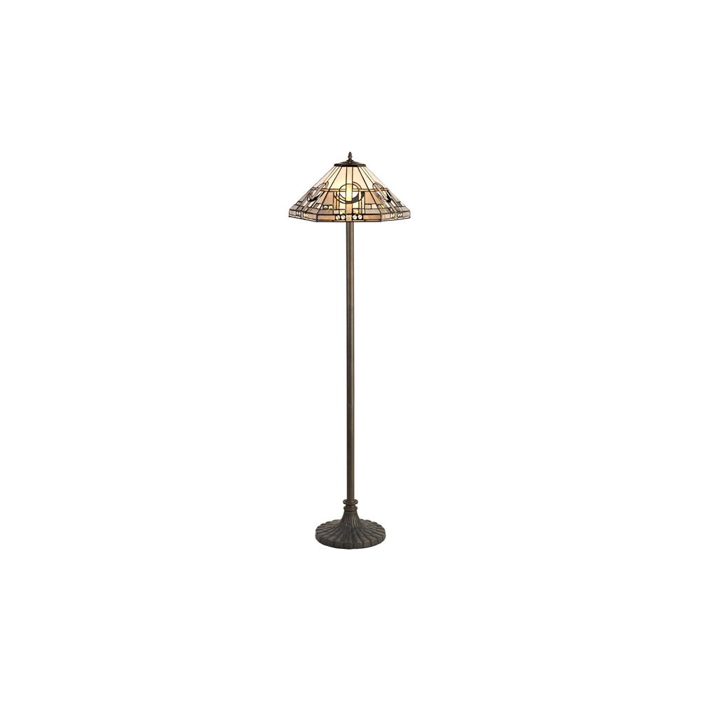 Luxuria Equinox 2 Light Stepped Design Floor Lamp E27 With 40cm Tiffany Shade White/Grey/Black/Clear Crystal/Aged Antique Brass