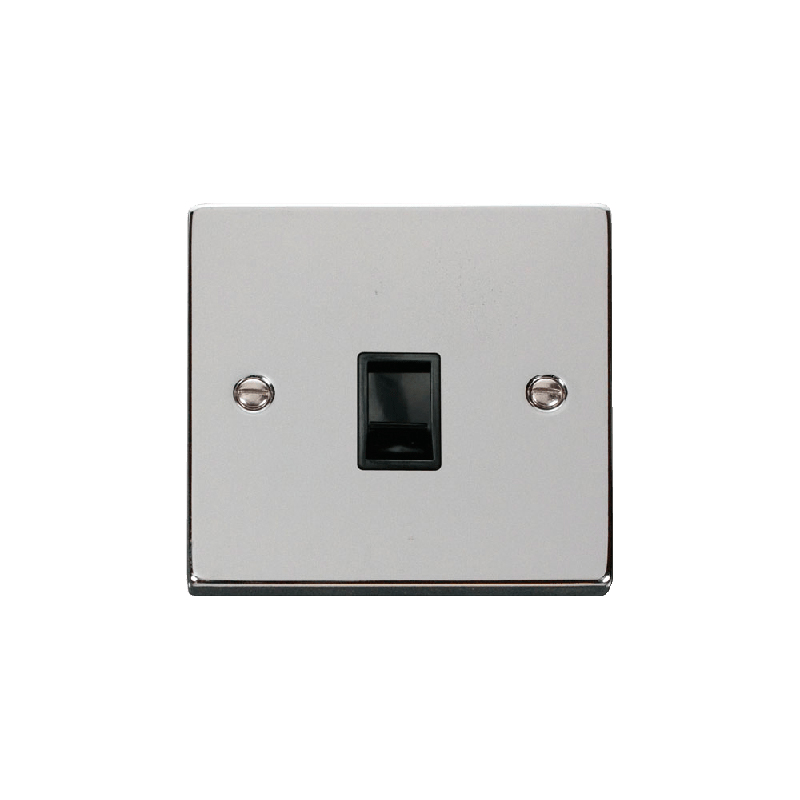 Click Deco Single RJ11 Socket Ireland/USA Outlet Polished Chrome Insert Black