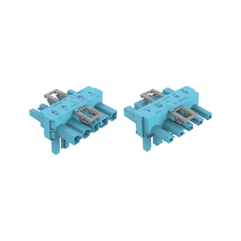 Wago Winsta T-Distribution Connector 1 X Plug / 2 X Socket 5 Pole Blue (Pack of 50)