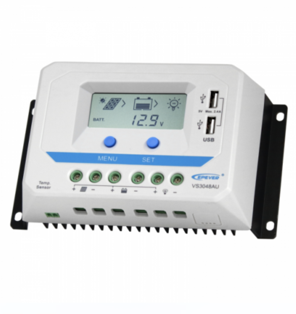 30a 12/24/36/48v solar charge controller / regulator with lcd display and powerful dual usb output (2.4a)