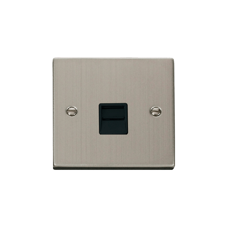 Click Deco Single Telephone Socket Outlet Secondary Stainless Steel Insert Black