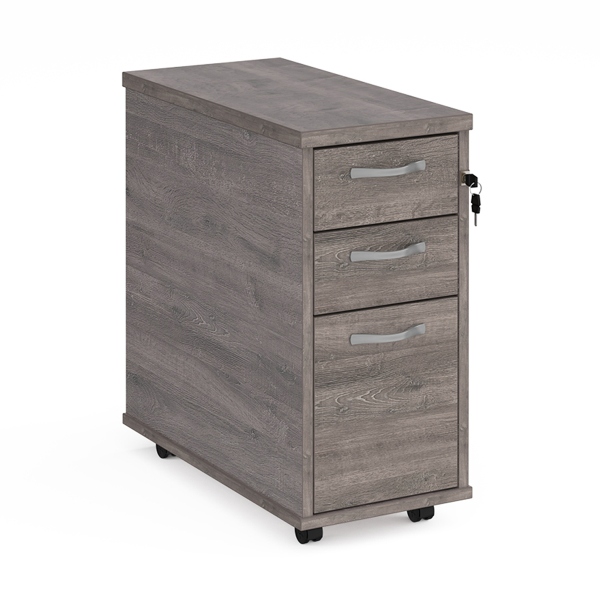 Tall Slimline Mobile Pedestal with Silver Handles - Grey Oak